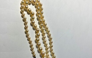COLLIER perles de culture en chute fermoir tonneau or long 50 cm