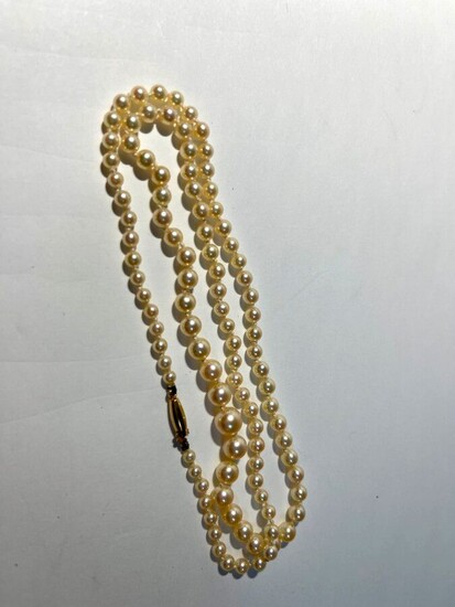 COLLIER perles de culture en chute fermoir tonneau or long 50 cm