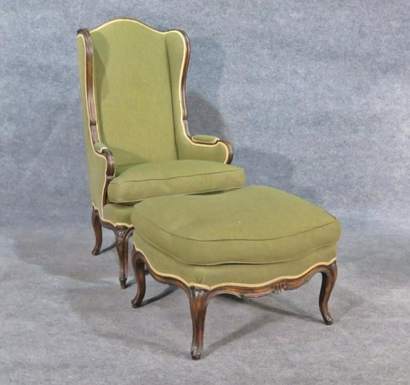 COUNTRY FRENCH STYLE WINGBACK CHAIR & OTTOMAN