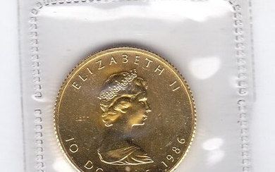 Canada - 10 Dollars 1986 Maple leaf in seal 1/4 ounce - Gold