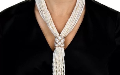 Casa Reale Diamond Pearl Mother of Pearl 18K Gold Multi Strand Large Lariat Necklace