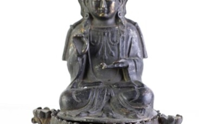 Cast Metal Buddha On Raised Lotus Pedestal H: 24cm