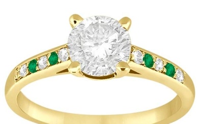 Cathedral Emerald and Diamond Engagement Ring 14k Yello