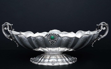 Centerpiece, Centerpiece with Green Cabochon(1) - .800 silver - Italy - Mid 20th century