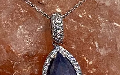 Certificado AIGS sin calefaccion - 18 kt. White gold - Necklace with pendant - 3.91 ct Sapphire - Diamonds