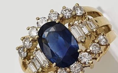 Certificado IGE - 18 kt. Yellow gold - Ring - 1.80 ct Sapphire - Diamonds