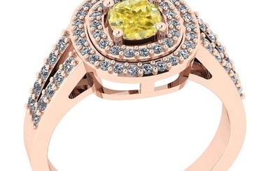 Certified 1.11 Ct GIA Certified Natural Fancy Yellow Diamond And White Diamond 14K Rose Gold
