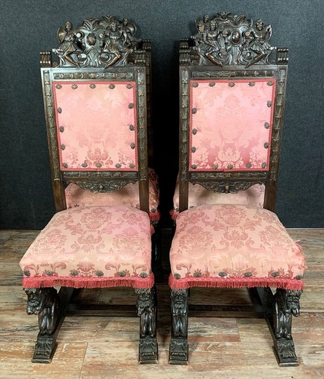 Chair, Series of the four chairs (4) - Renaissance Style - Solid Oak - 19th century