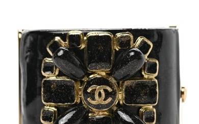 Chanel Resin Glitter Gripoix CC Wide Cuff Black