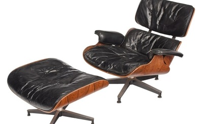 Charles Eames Leather Upholstered and Laminated Rosewood "670" Lounge Chair and "671" Ottoman
