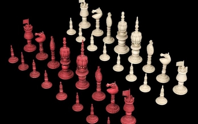Chess. A 19th-century Anglo-Indian carved ivory chess set
