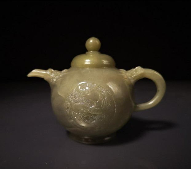 Chinese Antique Hetian Jade Teapot