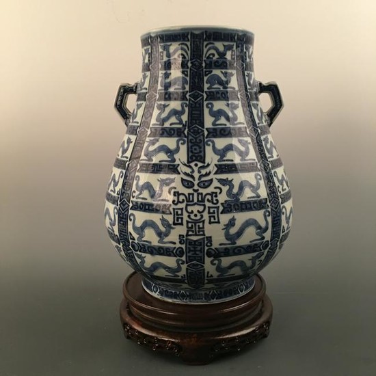 Chinese Blue-White 'Dragon' Vase, Qianlong Mark