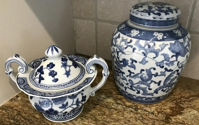 Chinese Blue & White Porcelain Ginger Jar + Tureen