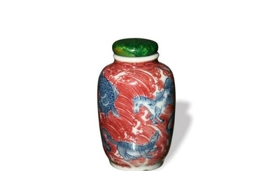 Chinese Blue and White Snuff Bottle with Red Glaze