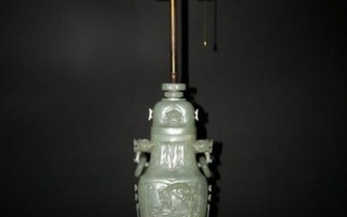 Chinese Carved Celadon Jade Vase Lamp, 18th Century