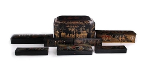 Chinese Export decorated lacquer-ware boxes and cases (8pcs)