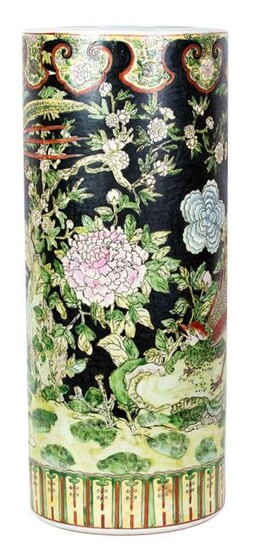 Chinese Famille Noire Umbrella Stand / Floor Vase