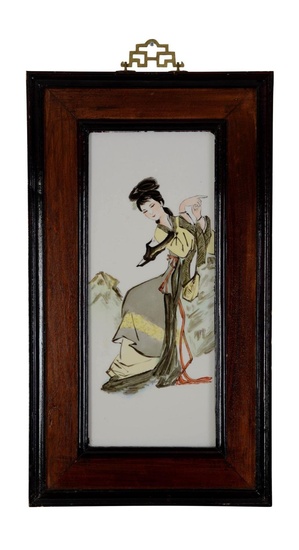 Chinese Famille Rose Porcelain Plaque of a Chinese Beauty