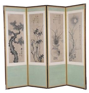 Chinese Four Panel Screen, 19-20th Century
