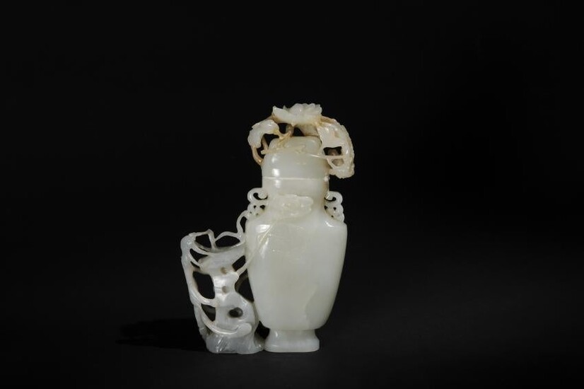 Chinese Jade Vase Carved w/ Flowers, 19th Century