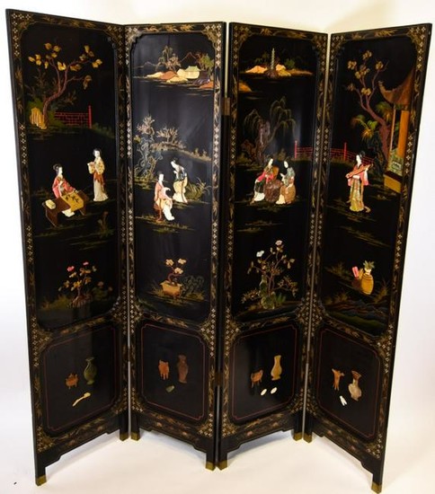 Chinese Lacquer & Gilt Decorated Room Divider