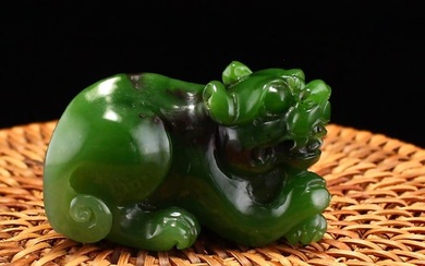Chinese Natural Green Hetian Jade Pixiu Pendant
