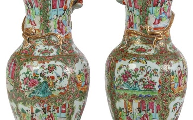 Chinese Pair Rose Medallion Porcelain Dragon Vases