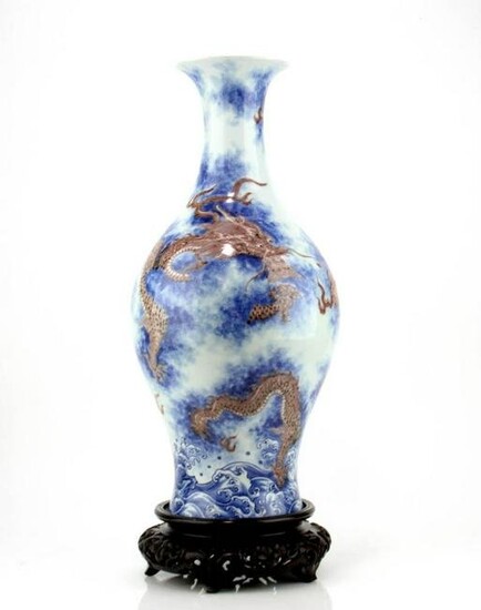 Chinese Rare Underglaze-Blue and Copper-Red Vase