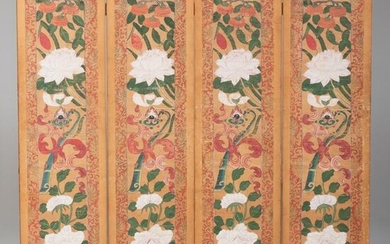Chinese Wallpaper Mounted as a Four Panel Screen