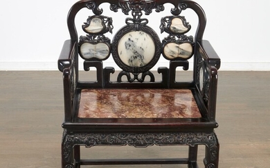 Chinese marble inlaid hardwood taishi armchair