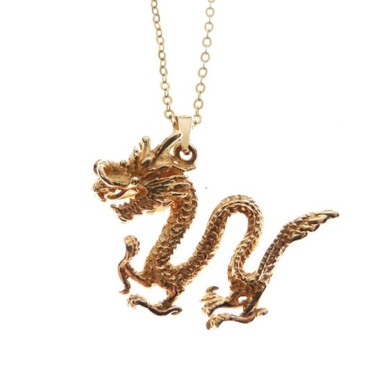 Chinese yellow metal dragon pendant stamped Wahing 14K 585,...