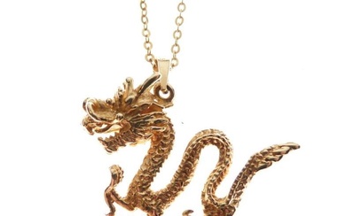 Chinese yellow metal dragon pendant stamped Wahing 14K 585,...