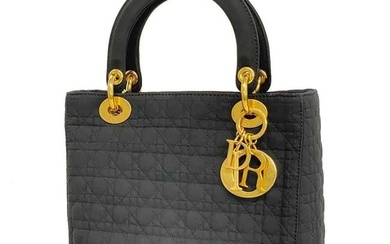 Christian Dior Handbag Cannage Lady Nylon Black Ladies