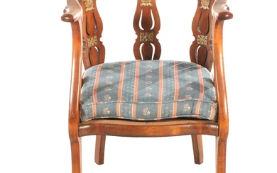 Classical Style Mahogany Finish and Parcel Gilt Barrel Back Armchair