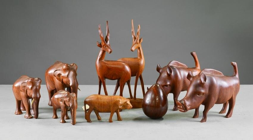 Collection of Hand Carved Wooden Animal Figures