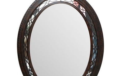 Contemporary Wooden Scrollwork Oval Wall Mirror