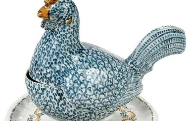 Continental Faience Chicken Tureen and Cover