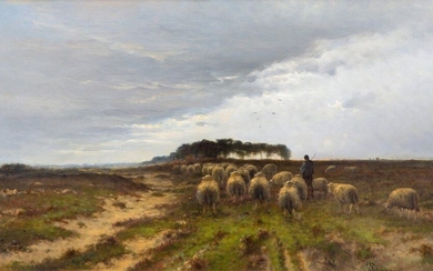 Cornelis Westerbeek (1844-1903), Shepherd with flock of sheep...