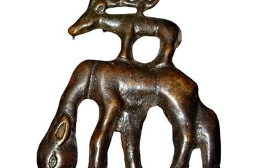 Culture of the Ordos Bronze - scythian openwork fitting - doe and stag - China 6th century BC