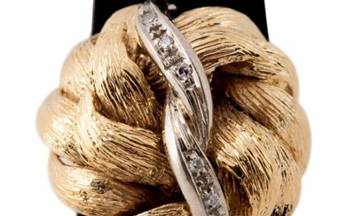 DIAMOND RIBBON & 18K YELLOW GOLD LEAF RING