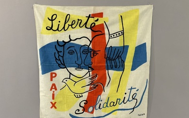 D'après Fernand LEGER Liberté, Paix, Solidarité Impression sur tissu signée dans la planche 78 x...