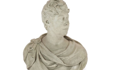 D'après Sir Francis Legatt Chantrey (1781-1841). Buste en marbre blanc du roi George IV,non signé,H...