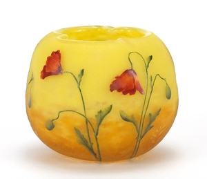 Daum Nancy cameo glass vase acid etched with poppies, engrav...