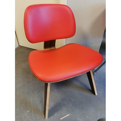 Designer Red Leather Low-Back Lounge Chair