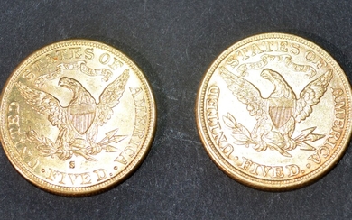 Deux pièces de 5 dollars or US Liberty 1893... - Lot 43 - Actéon - Compiègne Enchères