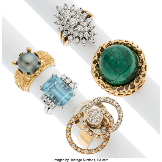 Diamond, Multi-Stone, Cultured Pearl, Gold Rings Pearl: Cultured pearl...