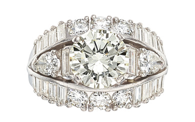 Diamond, Platinum Ring Stones: Round brilliant-cut diamond weighing 2.58...