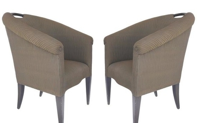 Donghia Upholstered Club Chairs with Wood Handles