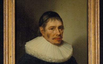 ÉCOLE HOLLANDAISE VERS 1600, ENTOURAGE DE MICHIEL JANSZ. VAN MIEREVELT, Portrait d'un savant, en buste, avec une collerette blanche